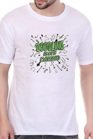 Half Sleeve White Tshirt in Blended Cotton Fabric | Doodling is My Cardio
