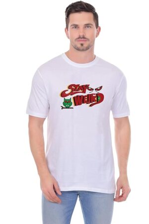 Half Sleeve White Tshirt in Blended Cotton Fabric | Stay Weird Theme
