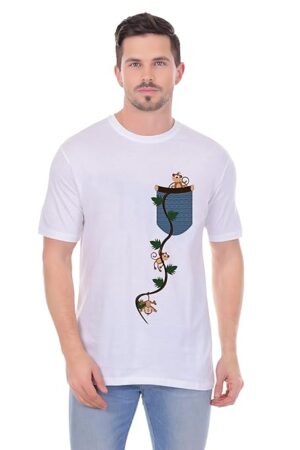 White Half Sleeve T-Shirt with Monkeys Jumping