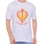 White Half Sleeve T-Shirt with Khanda - Raj Karega Khalsa