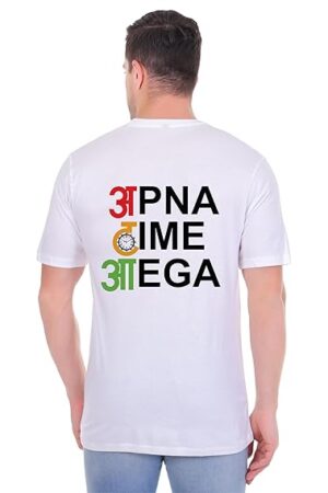 XFAB Half Sleeve Black Tshirt,Apna Time Aaega Label for Style