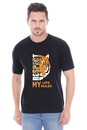 XFAB Half Sleeve Tshirt in Blended Cotton Fabric | My Life My Rules Theme with Tiger Image