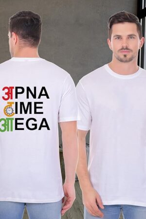 XFAB Half Sleeve Black Tshirt,Apna Time Aaega Label for Style