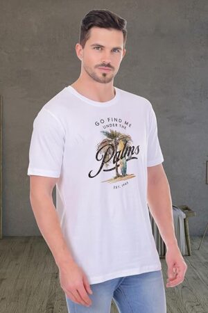 XFAB Half Sleeve White Tshirt | Beach Theme - Go Find Me Under The Palms